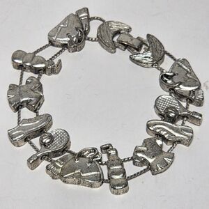 Vintage 90s TOFA Tennis Theme Slider Bracelet Silver Tone 1995 BG Jewelry 7.25"
